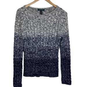Lauren Ralph Lauren Women's Navy Blue Ombre Cable Knit Sweater Sz Petite Medium